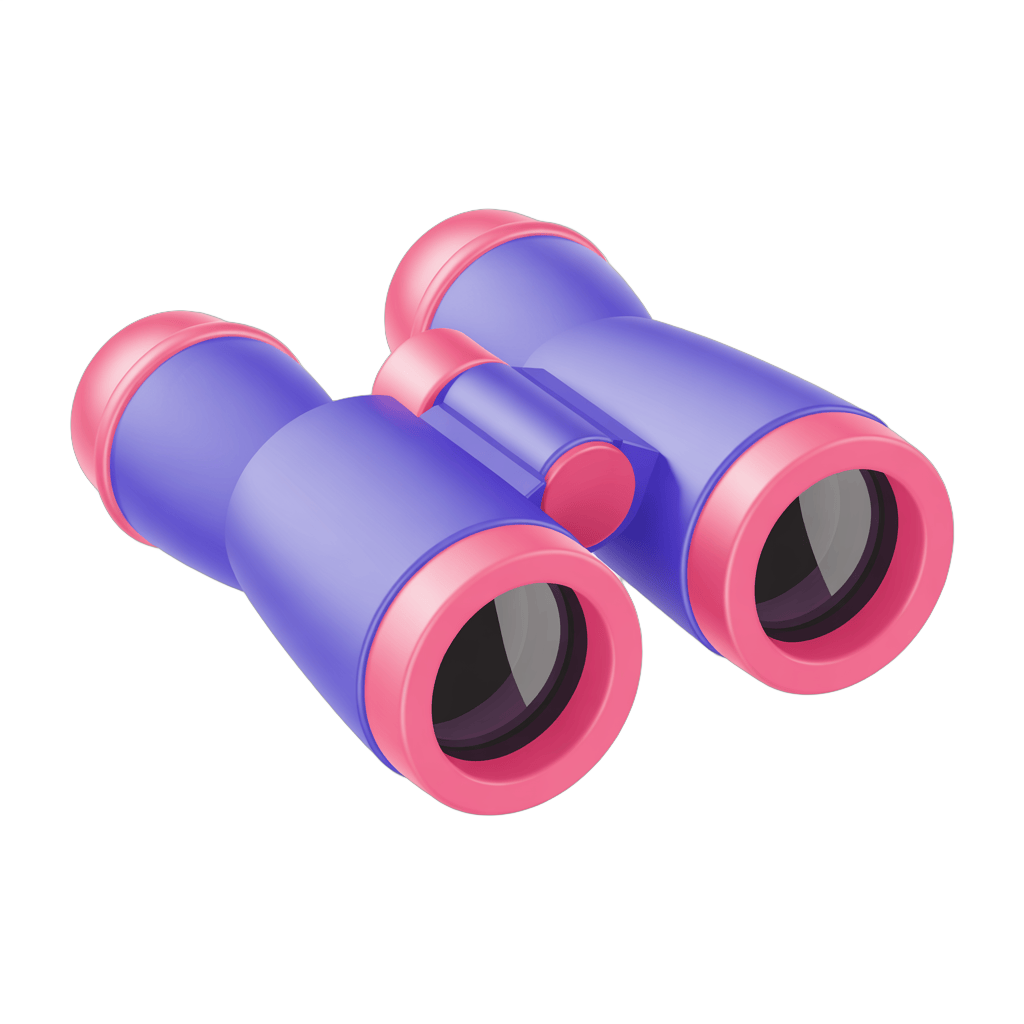 Playful cartoon binoculars clipart for kids educational materials and travel posters PNG - transparent background