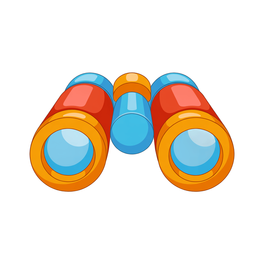 Playful cartoon binoculars graphic for travel adventure and exploration marketing materials PNG - transparent background