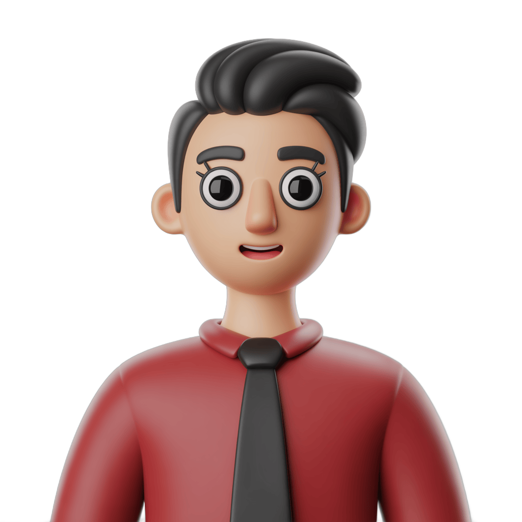 Professional 3d cartoon man in red shirt and tie for business presentations and corporate graphics PNG - transparent background