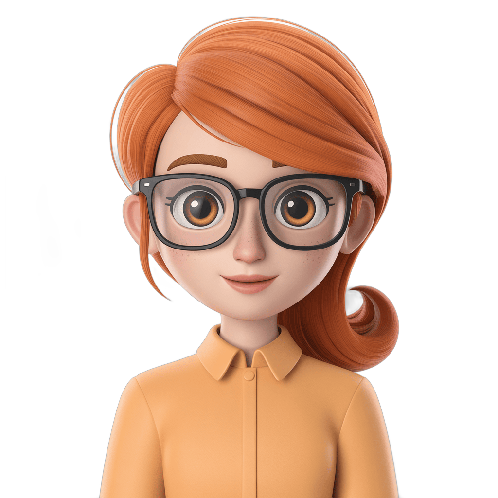 Professional cartoon woman with glasses for business presentations and educational materials PNG - transparent background