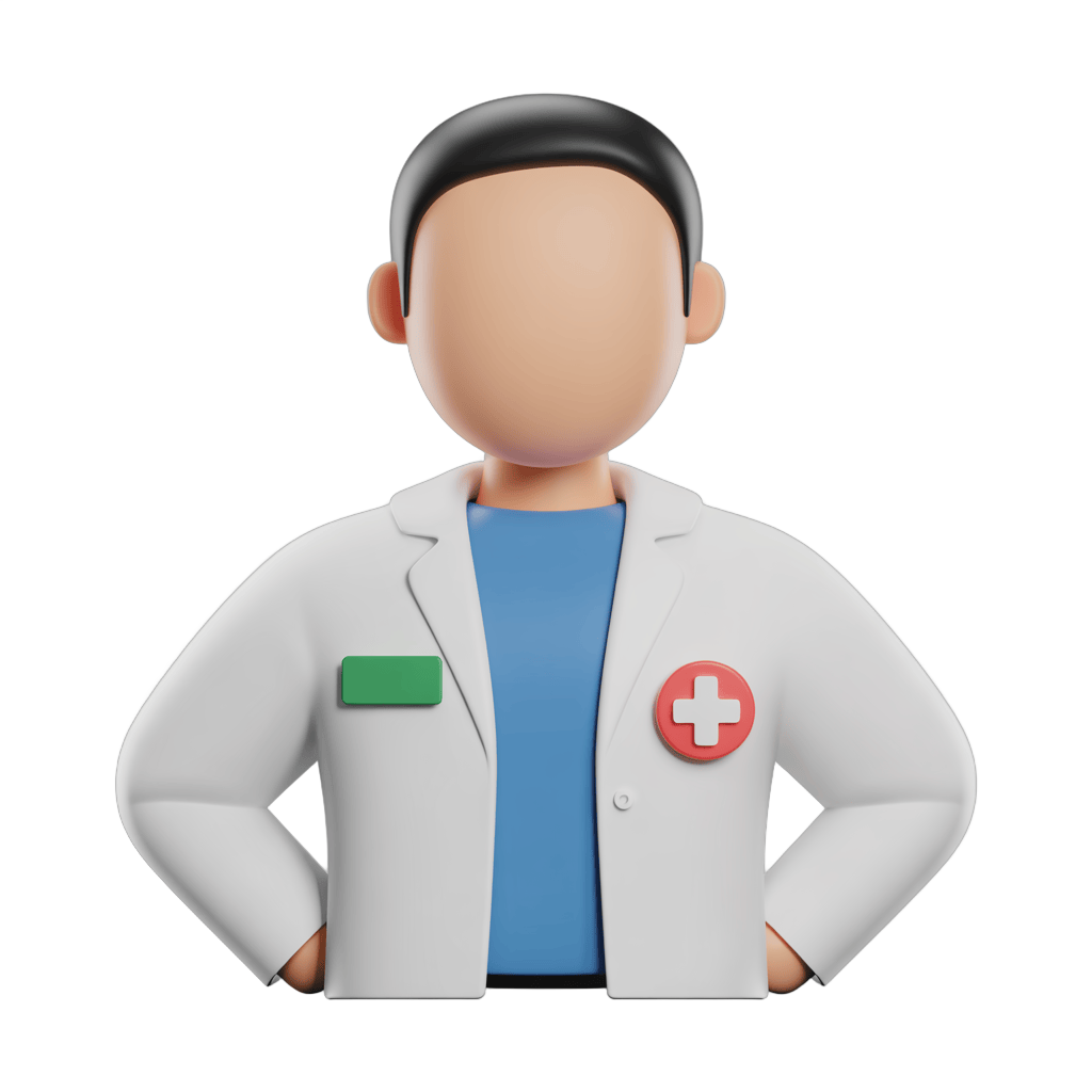 Professional medical doctor avatar with red cross emblem for healthcare presentations and digital content PNG - transparent background