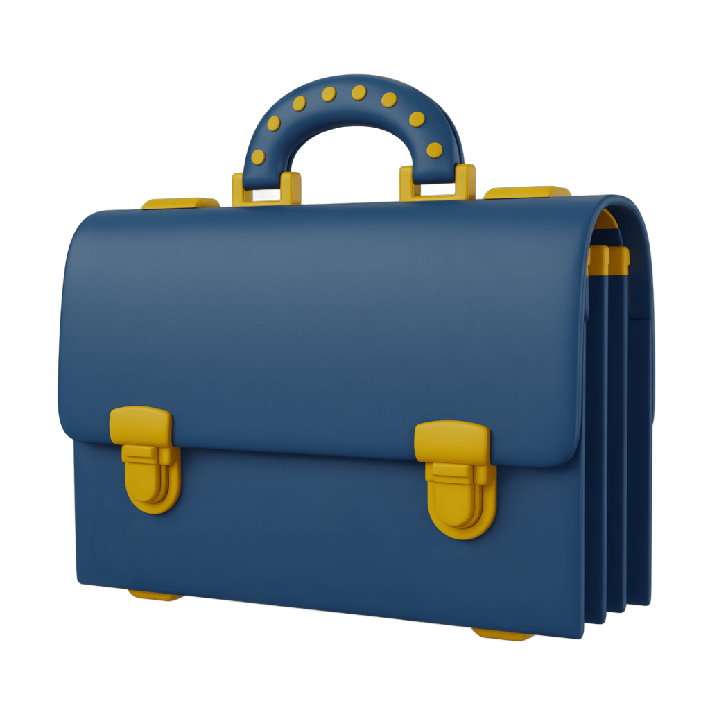 Professional navy blue briefcase with gold accents isolated clipart for business presentations and corporate designs PNG - transparent background