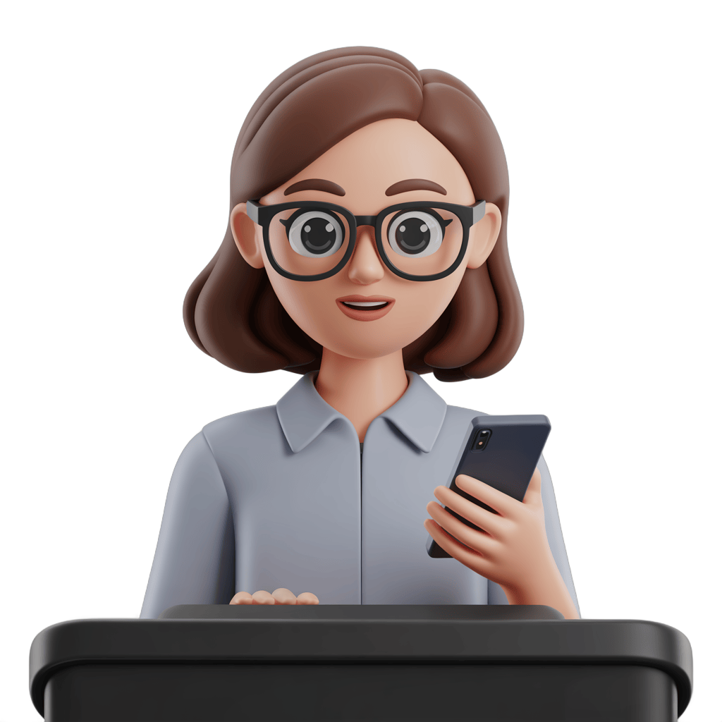 Professional woman with glasses using smartphone at modern workspace for business presentations PNG - transparent background