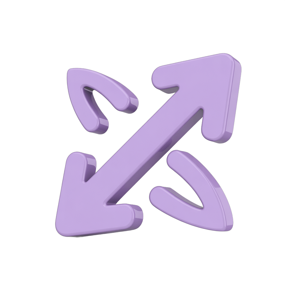 Purple 3d clipart arrows pointing up and down for user interface design and app icons PNG - transparent background