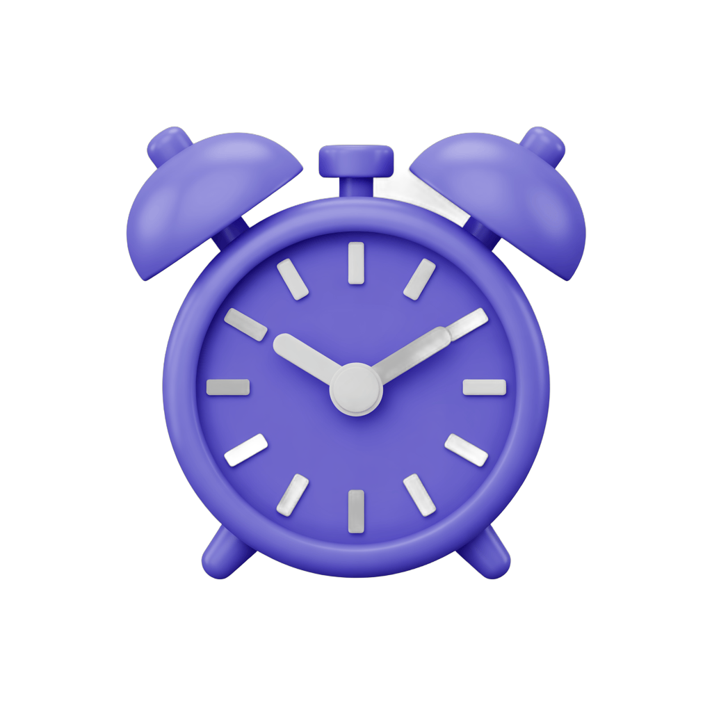 Purple alarm clock illustration for productivity timers and reminders in presentations and designs PNG - transparent background