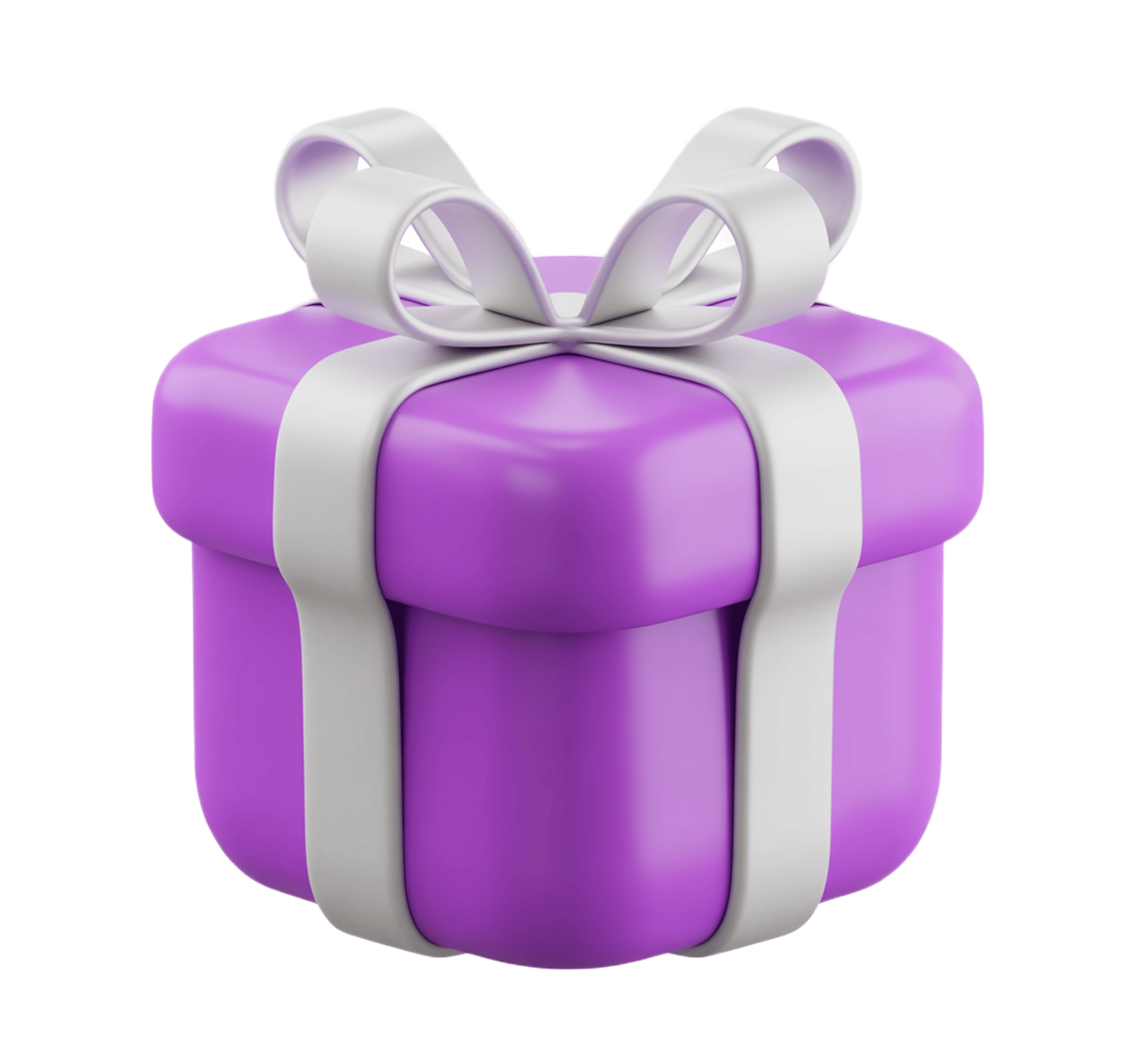 Purple gift box with white ribbon for birthday celebration presentation design PNG - transparent background