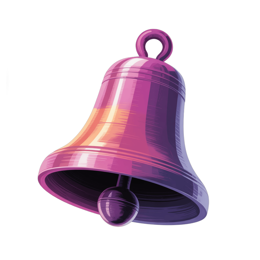 Purple metallic bell graphic element for notifications alerts and holiday decorations PNG - transparent background