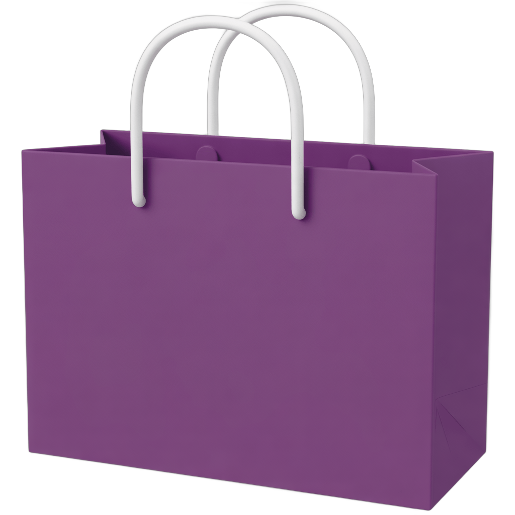 Purple shopping bag with handles isolated clipart for ecommerce and marketing designs PNG - transparent background