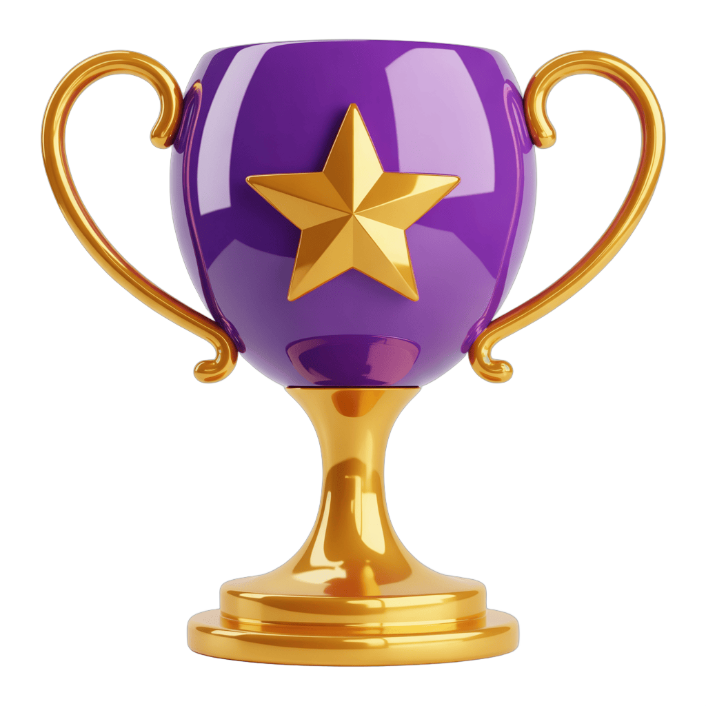 Purple trophy with golden star award cup for competition winner celebration event PNG - transparent background