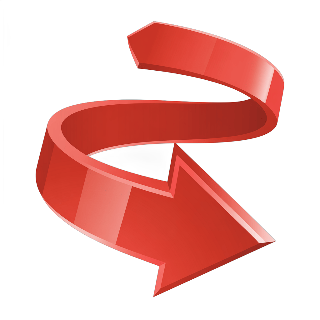 Red 3d curved arrow graphic element for presentations and web design with transparent background PNG - transparent background