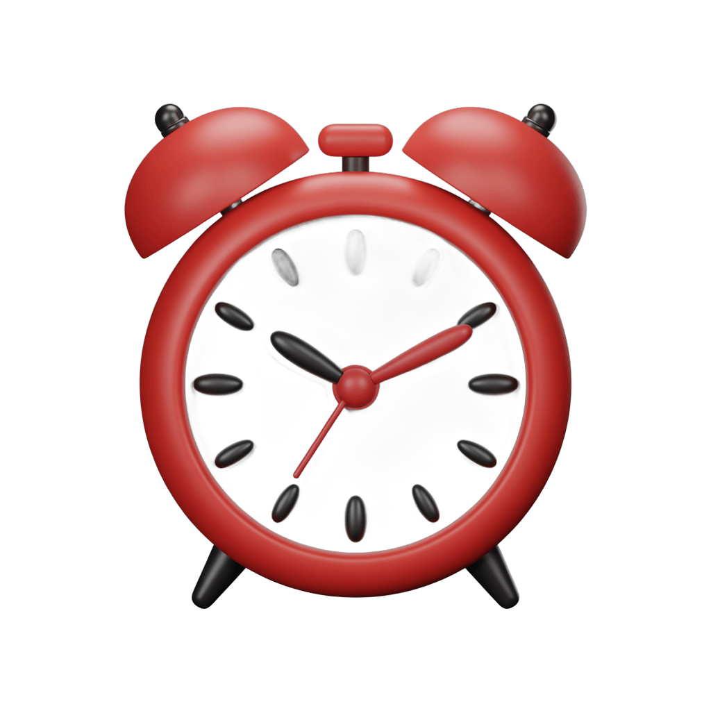 Red alarm clock illustration for time management and productivity graphics PNG - transparent background
