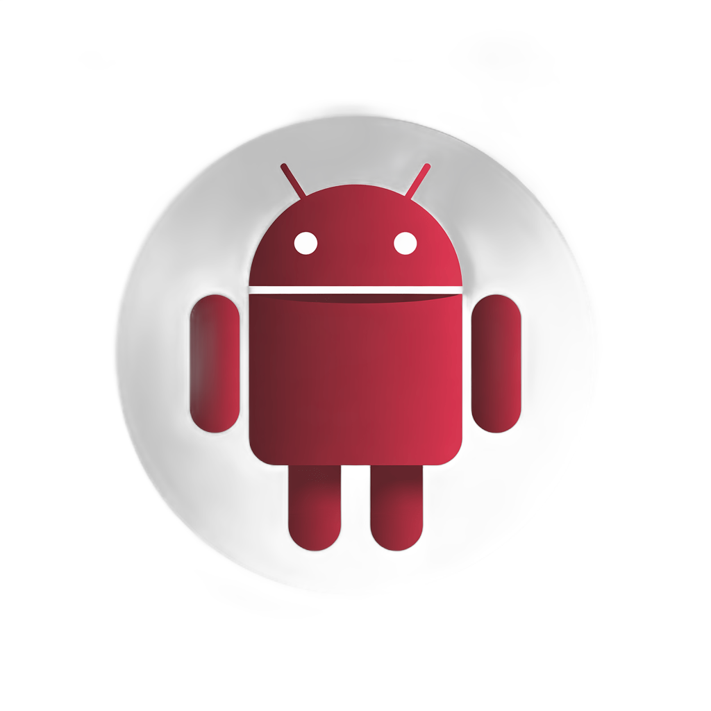 Red android robot mascot icon for mobile app branding and digital marketing materials PNG - transparent background