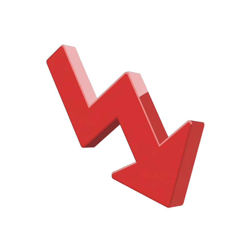 Red downward arrow graphic element for business presentations and financial reports PNG - transparent background