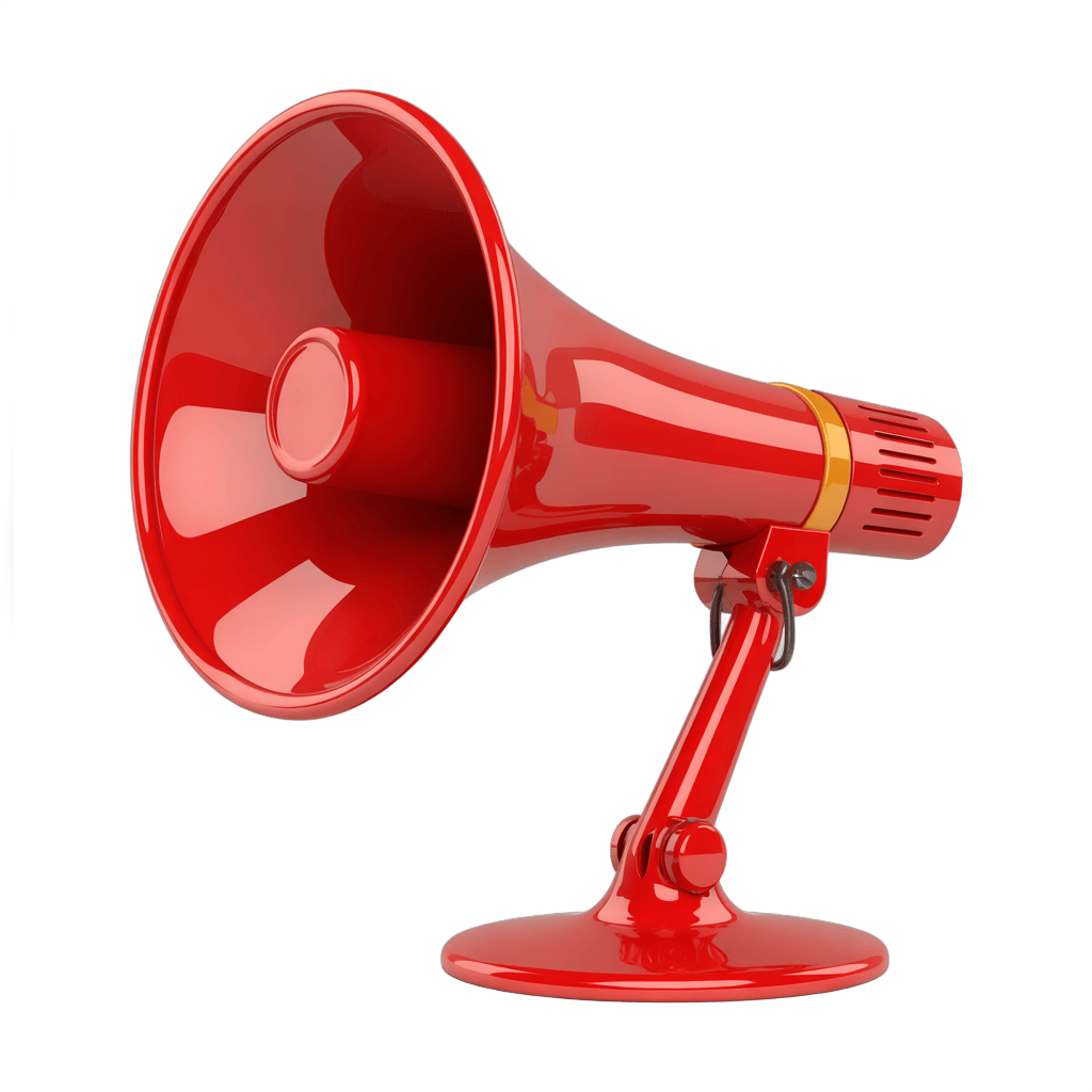 Red isolated megaphone graphic for announcements and event promotions PNG - transparent background