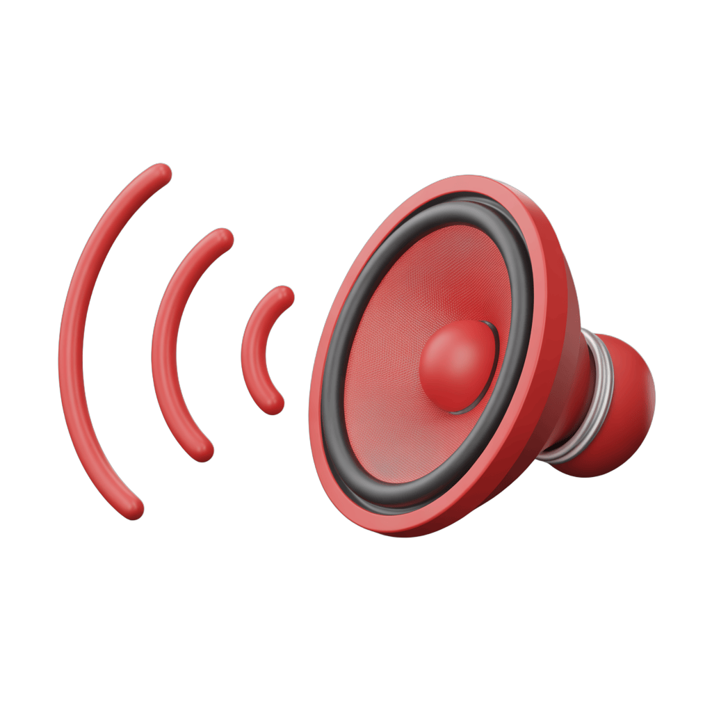 Red isolated speaker icon with sound waves for presentations and apps PNG - transparent background