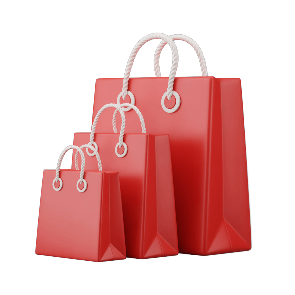 Red shopping bags set with rope handles for holiday promotions and retail marketing designs PNG - transparent background