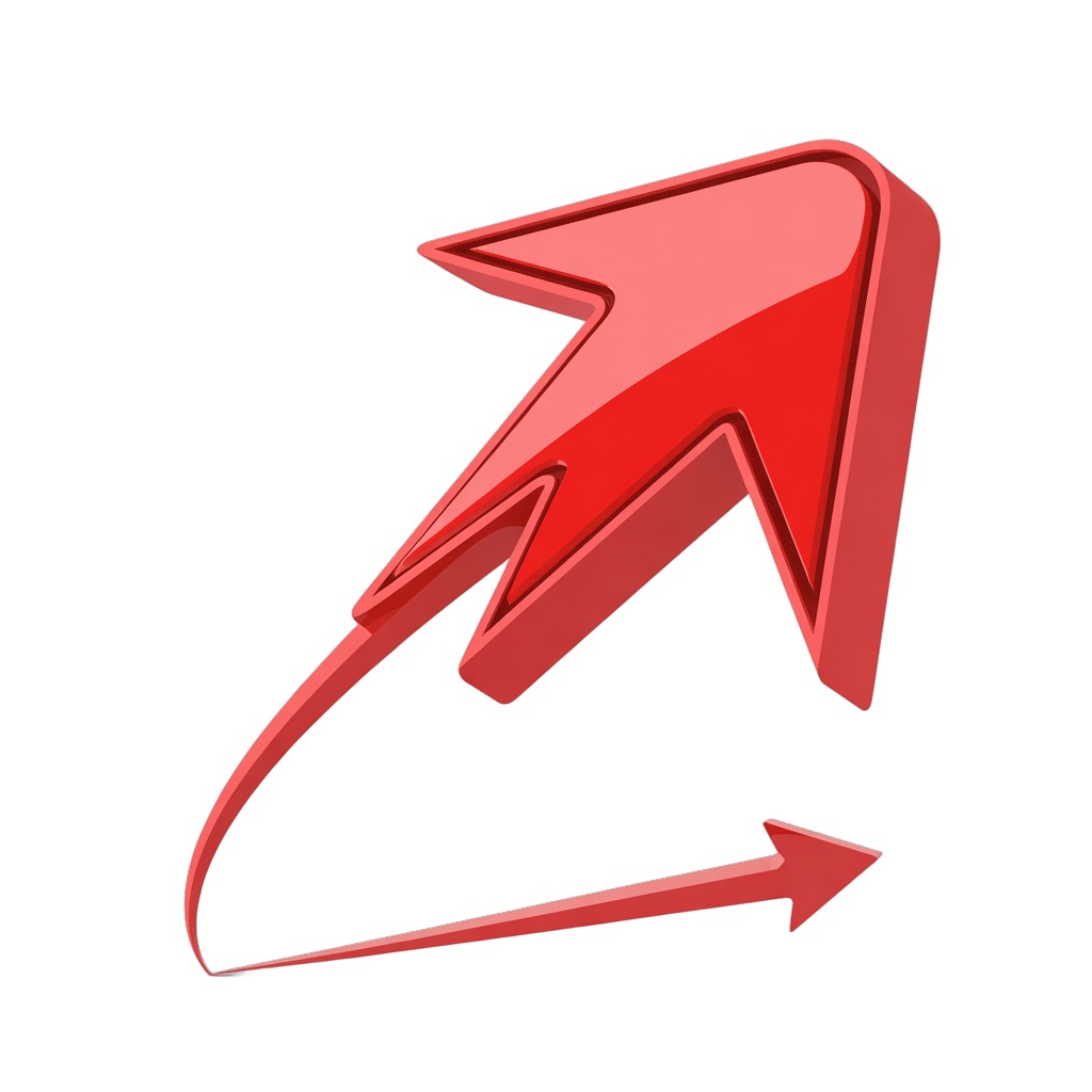 Red upward and circular arrow graphic element for presentations business growth marketing PNG - transparent background