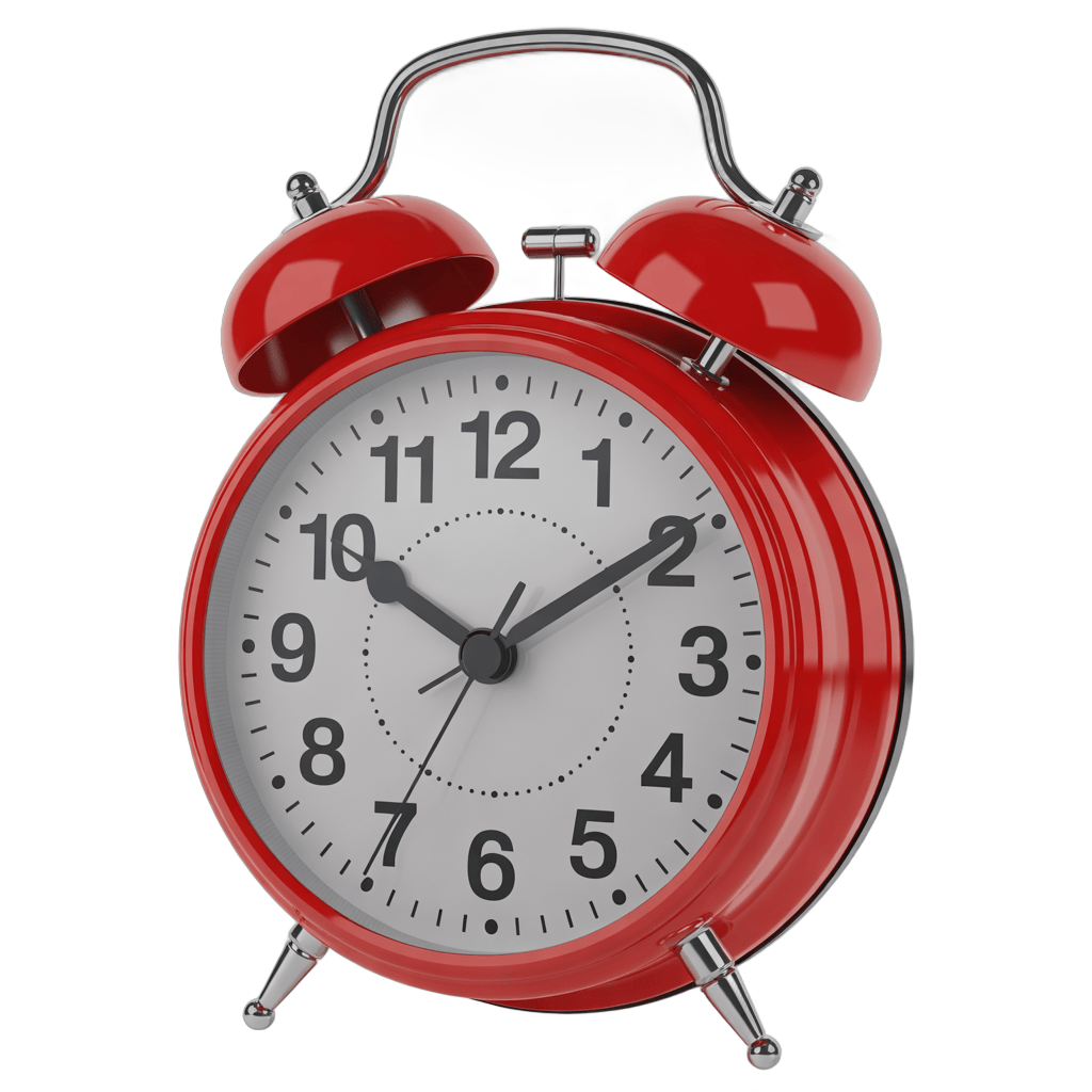 Red vintage alarm clock illustration for time management and productivity graphics PNG - transparent background