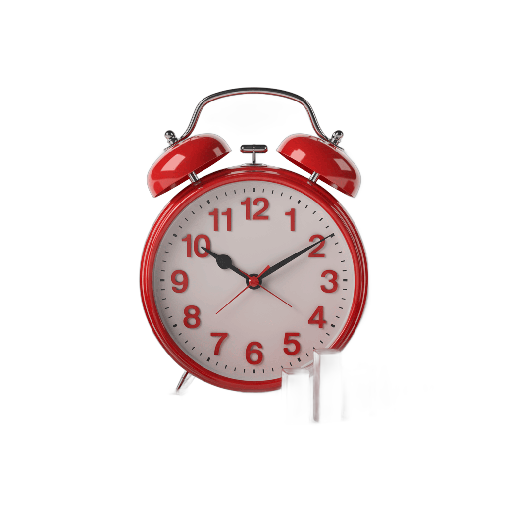 Red vintage alarm clock isolated transparent background clipart for time management graphics PNG - transparent background
