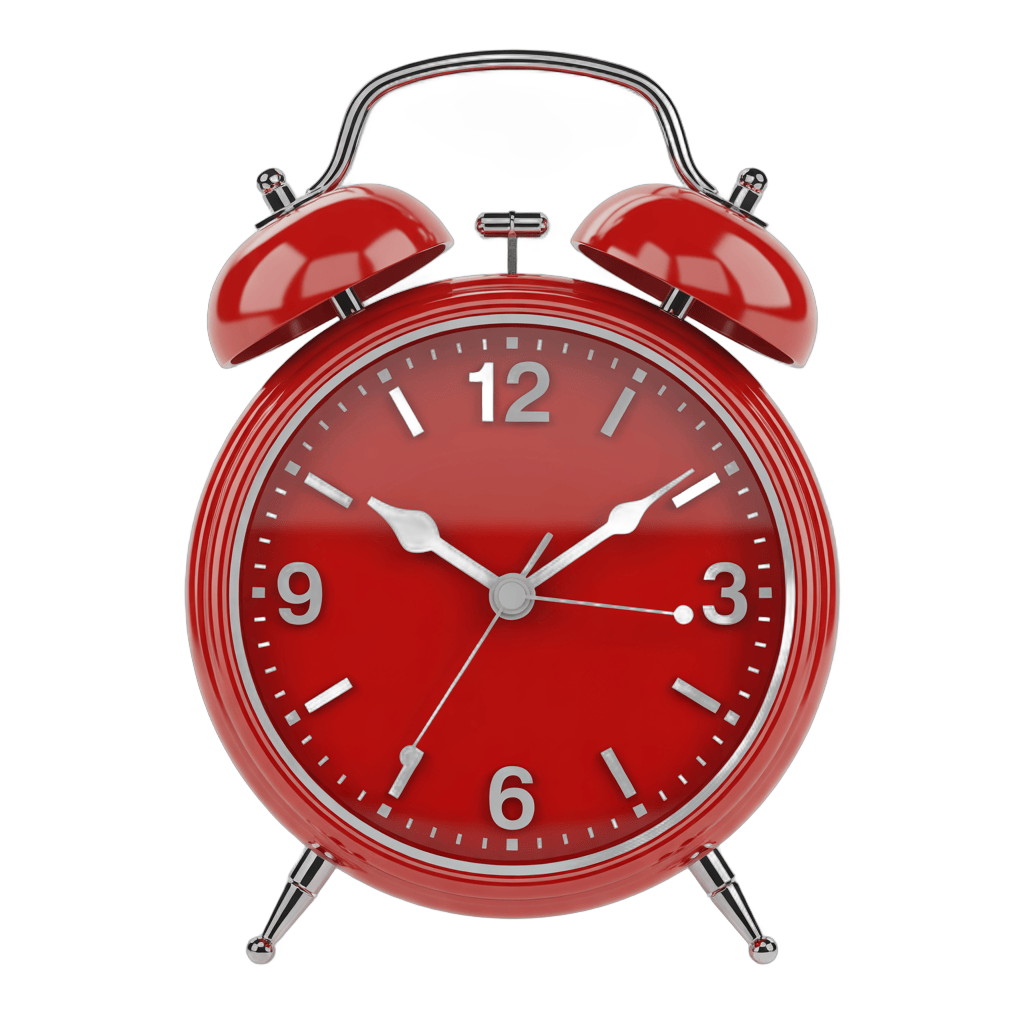 Red vintage alarm clock with two bells isolated on transparent background for graphic design PNG - transparent background