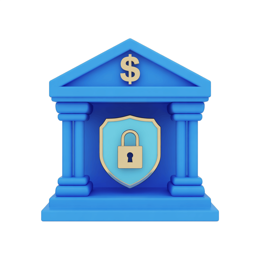 Secure financial transaction building with dollar sign and lock shield icon for business presentations PNG - transparent background