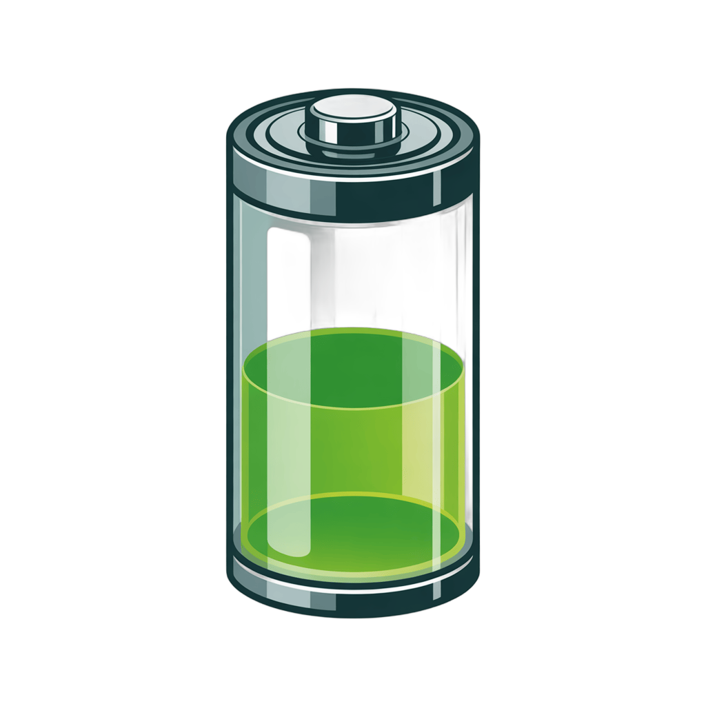 Sleek 3d cartoon battery icon with green energy level for digital presentations and app interfaces PNG - transparent background