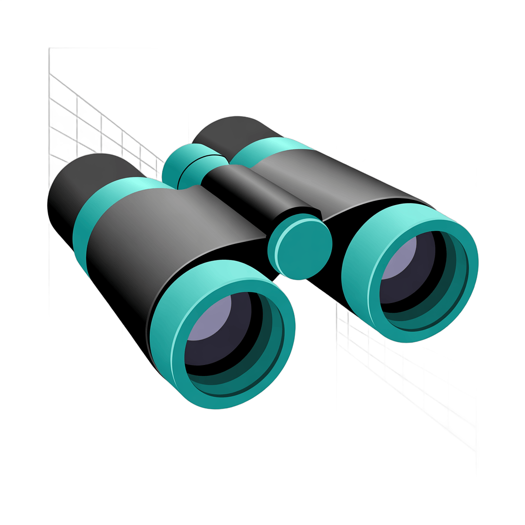 Sleek black and teal binoculars clipart for travel adventure and outdoor exploration graphics PNG - transparent background