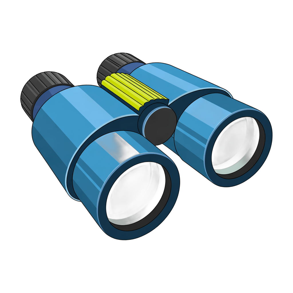 Sleek blue binoculars with yellow strap for outdoor adventure and exploration activities PNG - transparent background