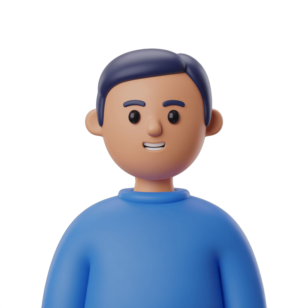 Smiling cartoon man with short hair in blue sweater for digital illustrations and branding PNG - transparent background