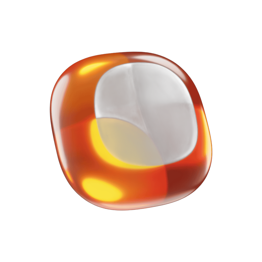 Smooth transparent orange glass cube with reflective inner light for modern graphic design PNG - transparent background