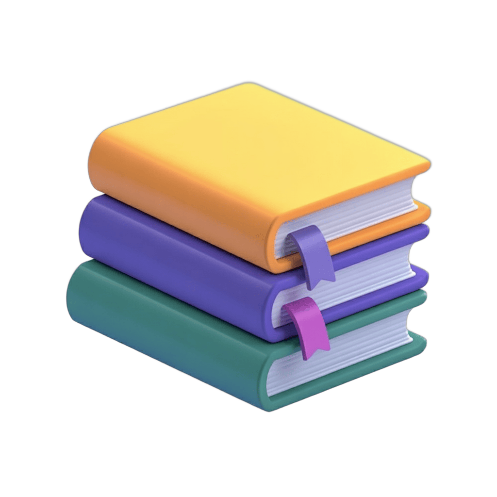 Stack of three colorful books with bookmarks for education and learning materials design PNG - transparent background