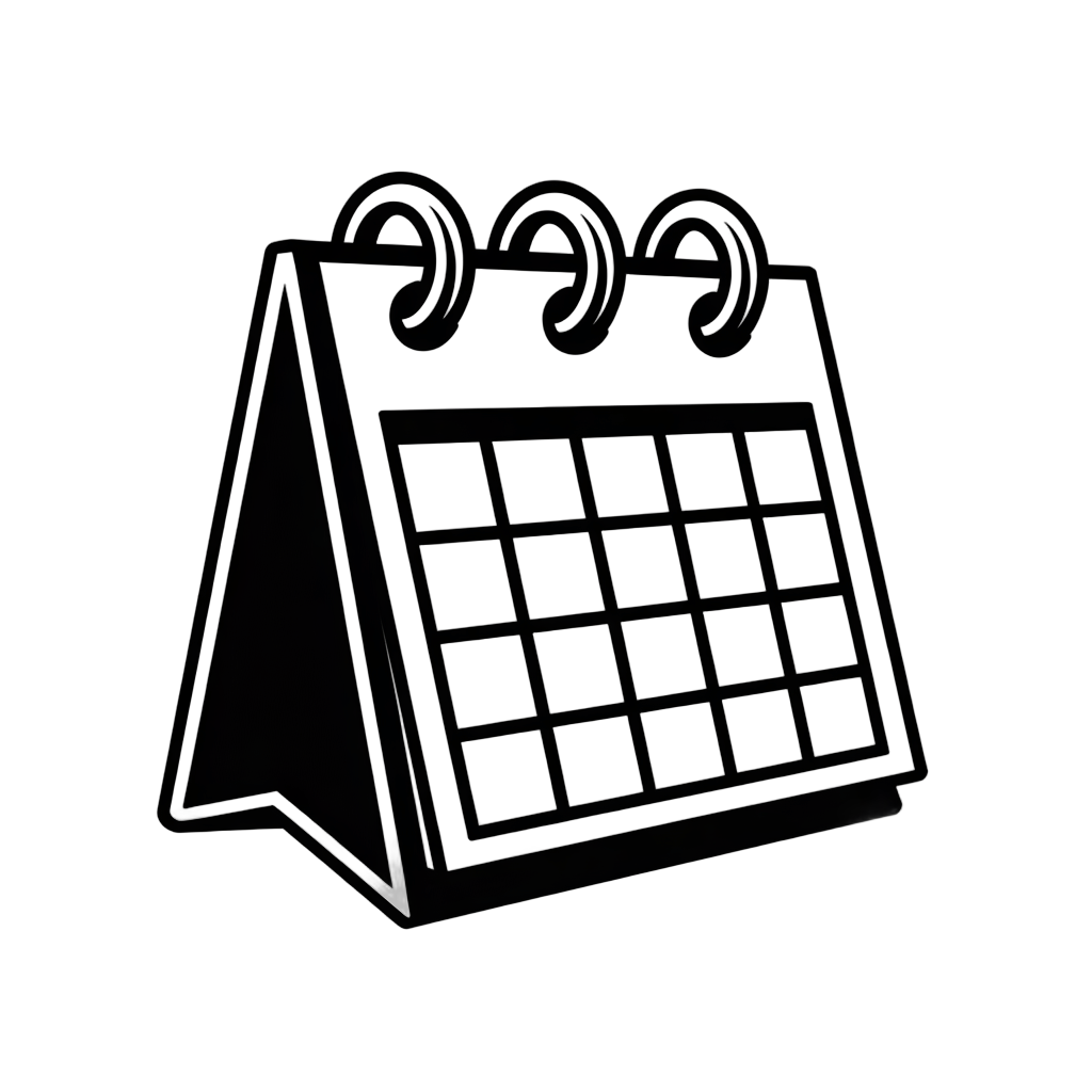 Standing black and white calendar clipart for planning and scheduling designs PNG - transparent background