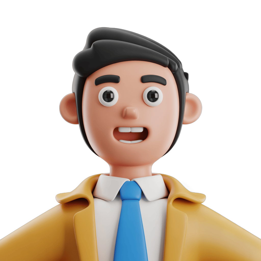 Surprised business man in yellow jacket and blue tie isolated character for presentations and marketing PNG - transparent background