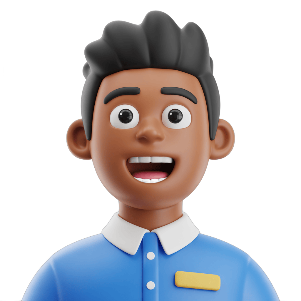 Surprised male customer service representative in blue shirt with name tag for business presentations PNG - transparent background