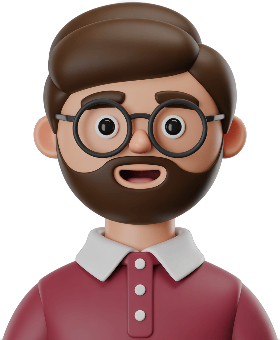 Surprised man with glasses and beard in pink polo shirt isolated clipart graphic element PNG - transparent background