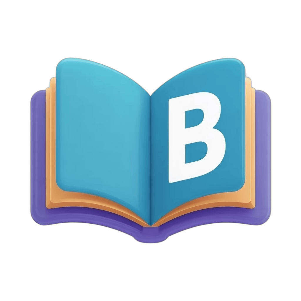 Teal open book icon with large white letter B for educational branding and alphabet learning materials PNG - transparent background