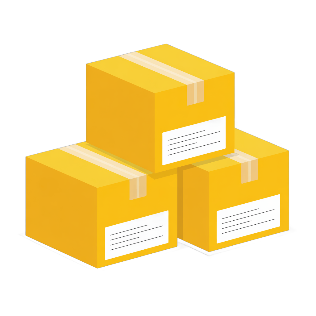 Three identical yellow delivery boxes stacked for ecommerce shipping illustration PNG - transparent background