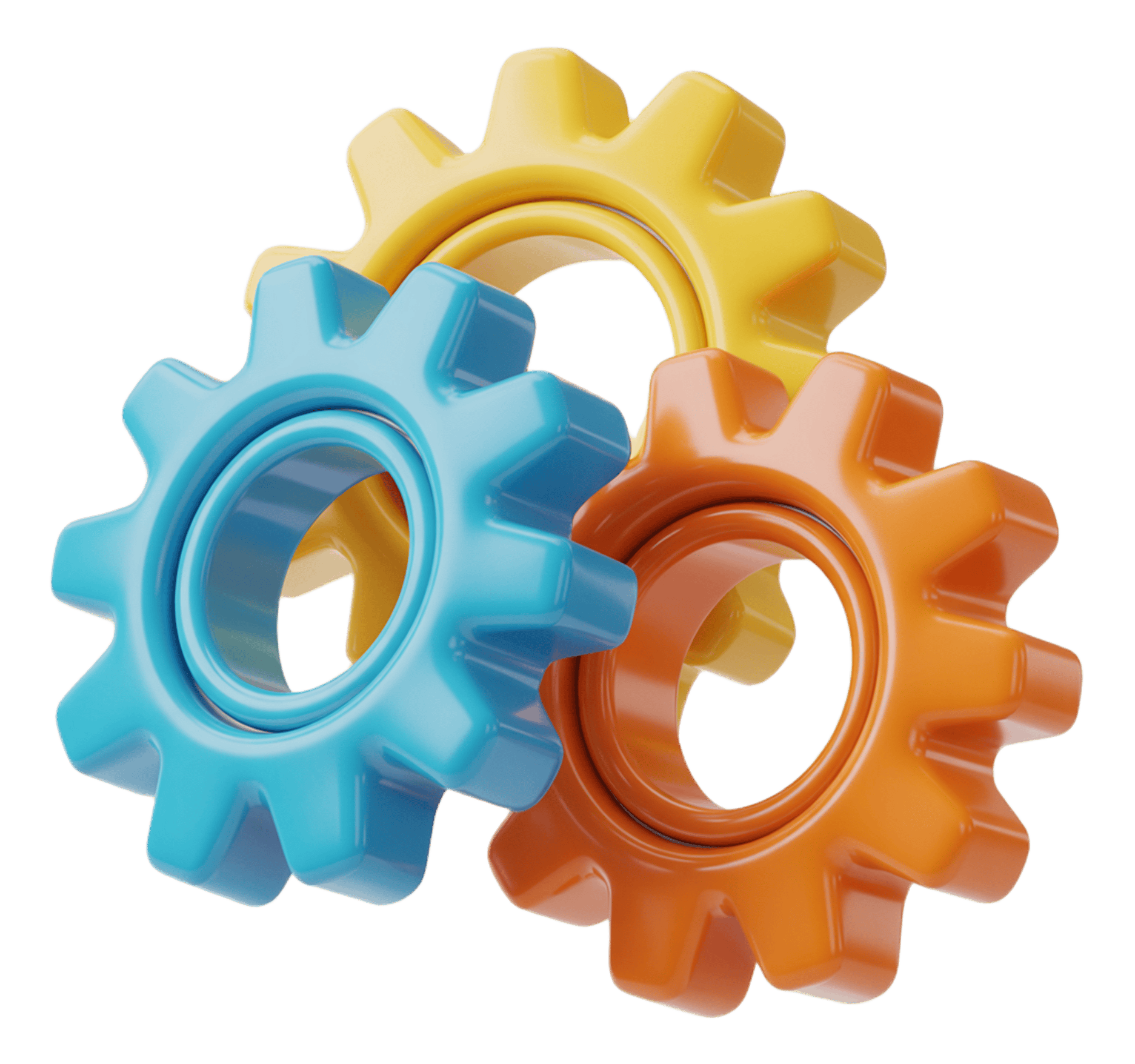 Three interlocking colorful gears graphic element for business teamwork and collaboration design PNG - transparent background