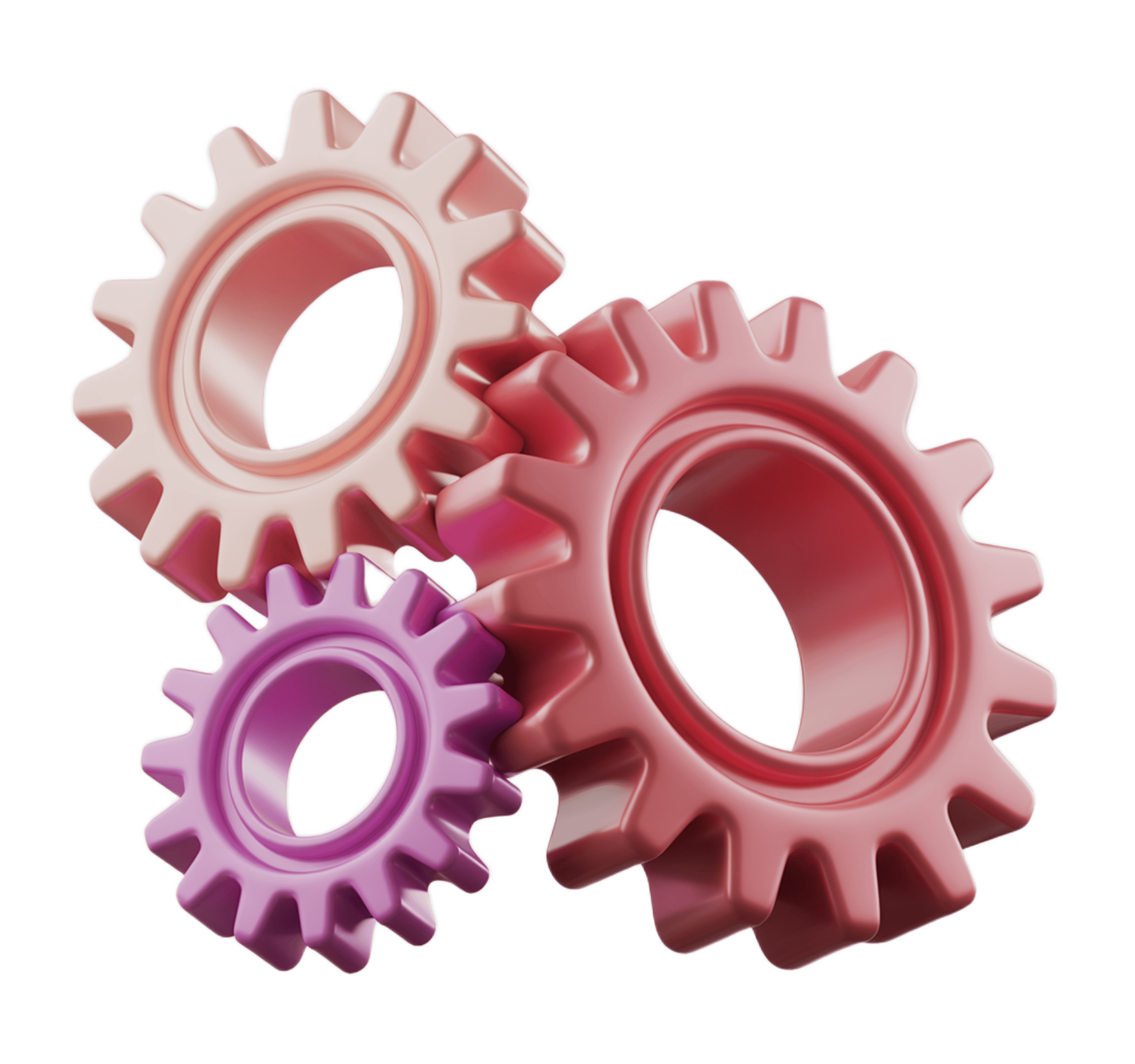 Three interlocking gears clipart for business teamwork and synergy illustration PNG - transparent background
