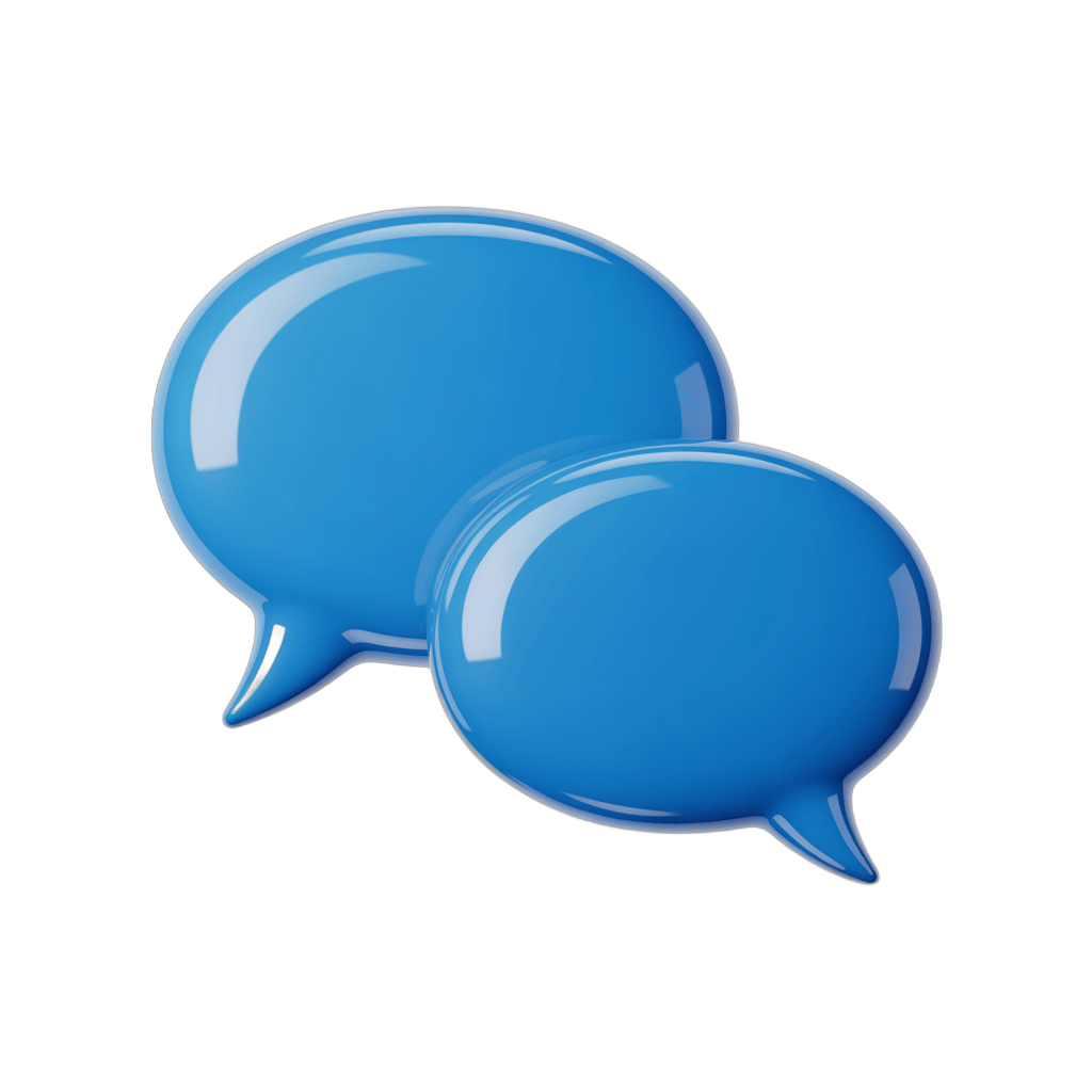 Two glossy blue speech bubbles graphic element for communication design projects PNG - transparent background
