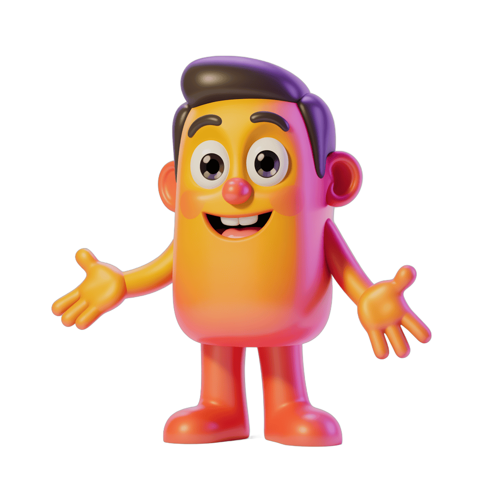 Vibrant cheerful cartoon character with arms outstretched for cheerful marketing illustrations PNG - transparent background