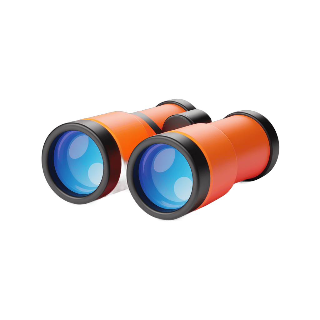 Vibrant orange binoculars clipart for travel adventure and outdoor exploration graphics PNG - transparent background