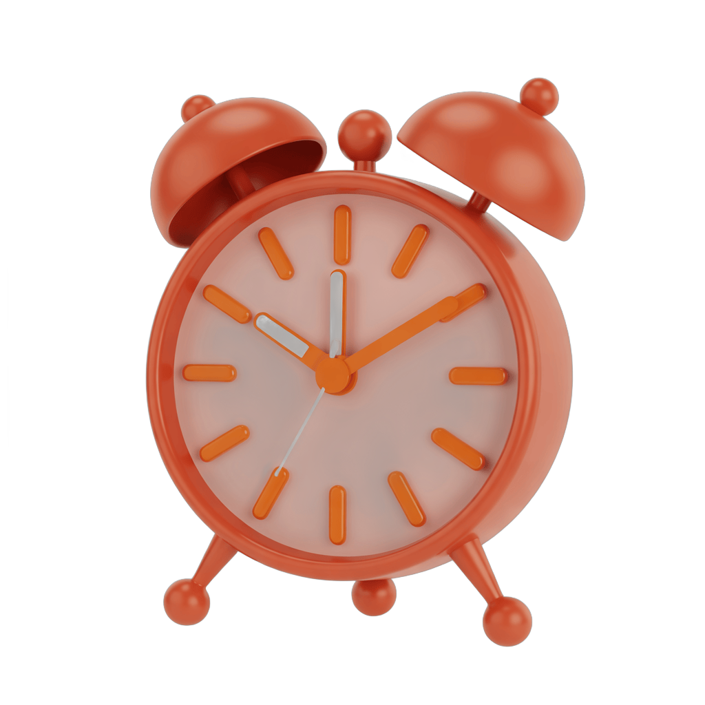 Vibrant red alarm clock illustration for time management and productivity graphics PNG - transparent background