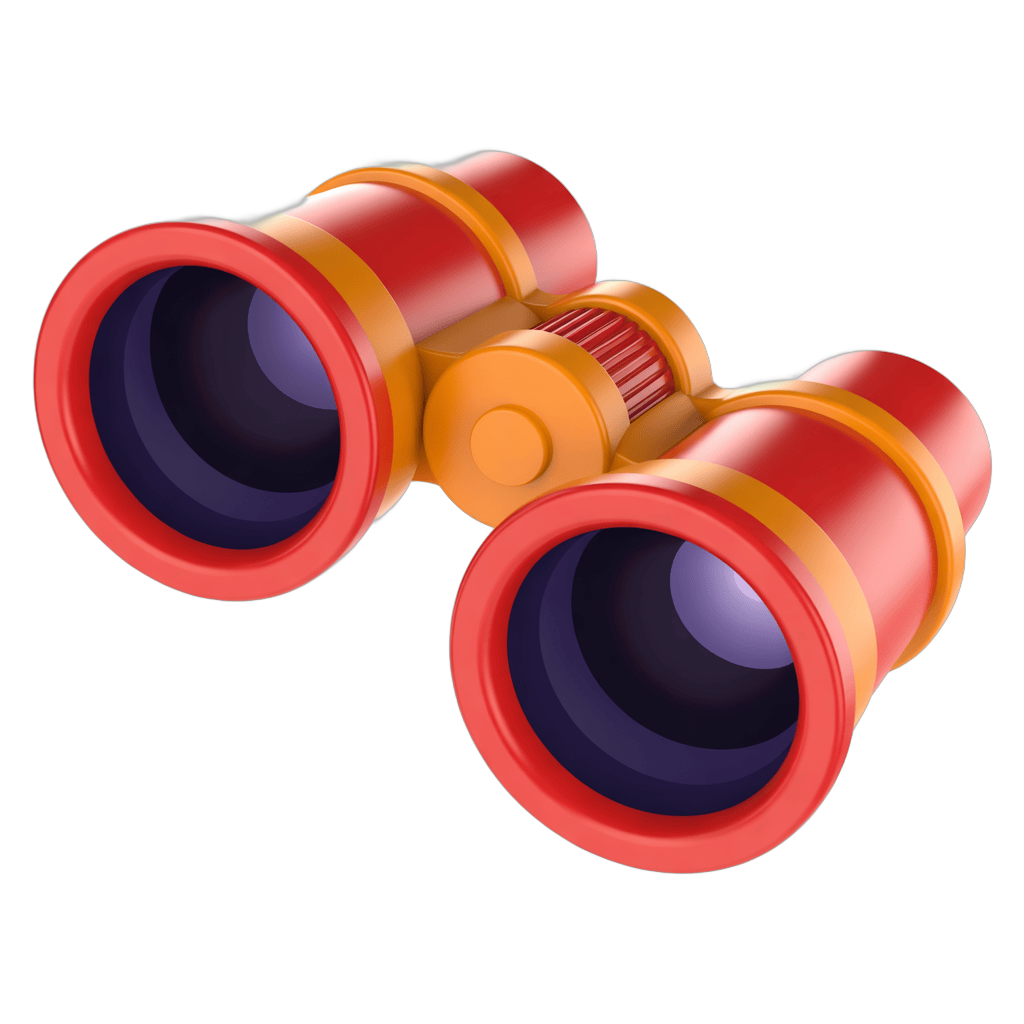 Vibrant red and orange binoculars clipart for travel adventure and outdoor marketing designs PNG - transparent background
