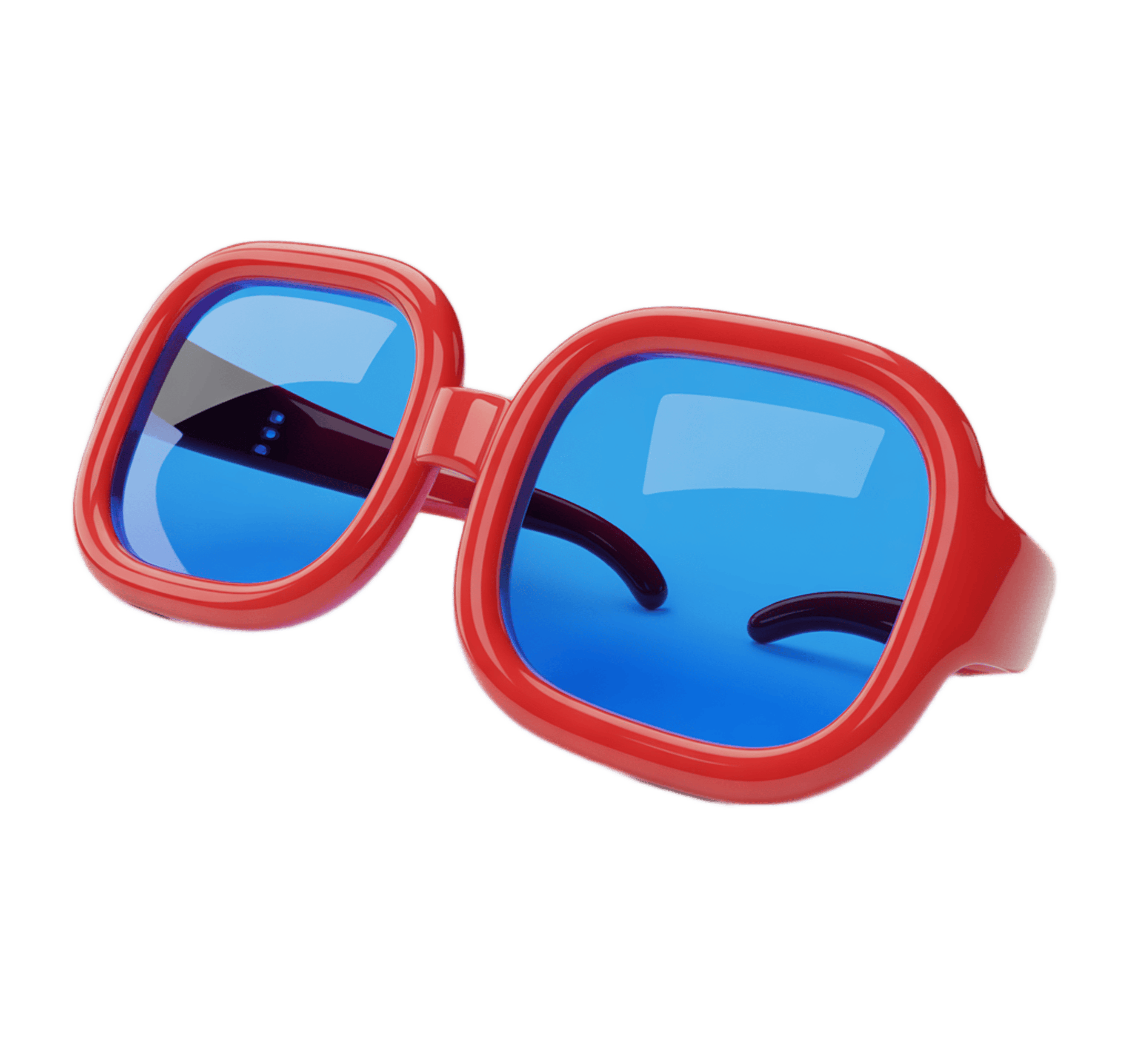Vintage red cat eye sunglasses with blue mirrored lenses for fashion graphics and branding PNG - transparent background