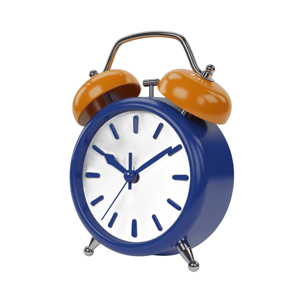 Vintage style blue alarm clock with orange bells isolated on transparent background for graphic design PNG - transparent background