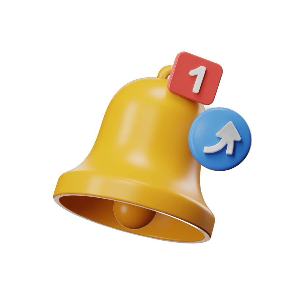 Yellow notification bell with number one and upward arrow for ranking or priority alert PNG - transparent background