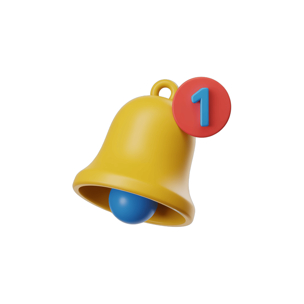 Yellow notification bell with number one badge for ranking and achievement alerts PNG - transparent background