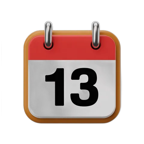 13th day calendar page isolated clipart for event planning and scheduling designs PNG