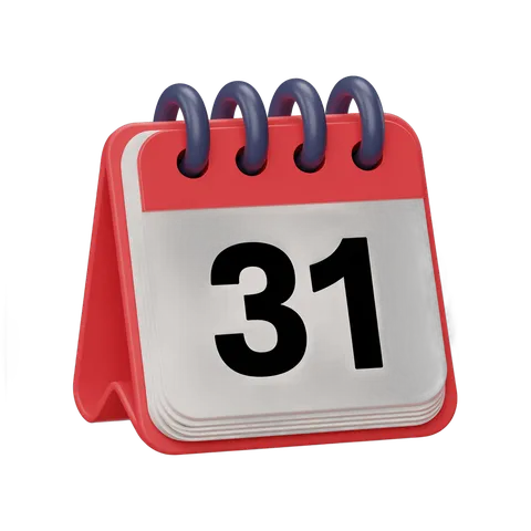 31st day calendar page isolated clipart graphic for event planning and scheduling designs PNG